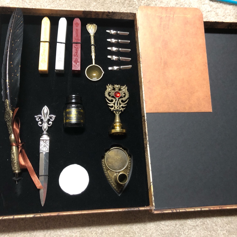Feather Pen Set w/ Wax Seals (never used)